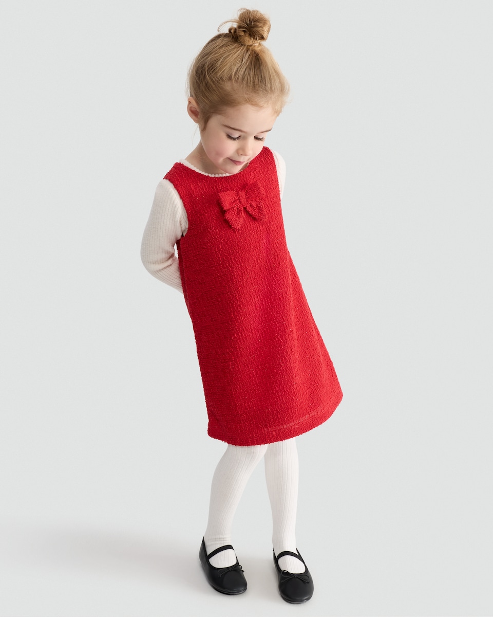 image 1 of F&F Girls Textured Bow Accent Sleeveless Dress in Red