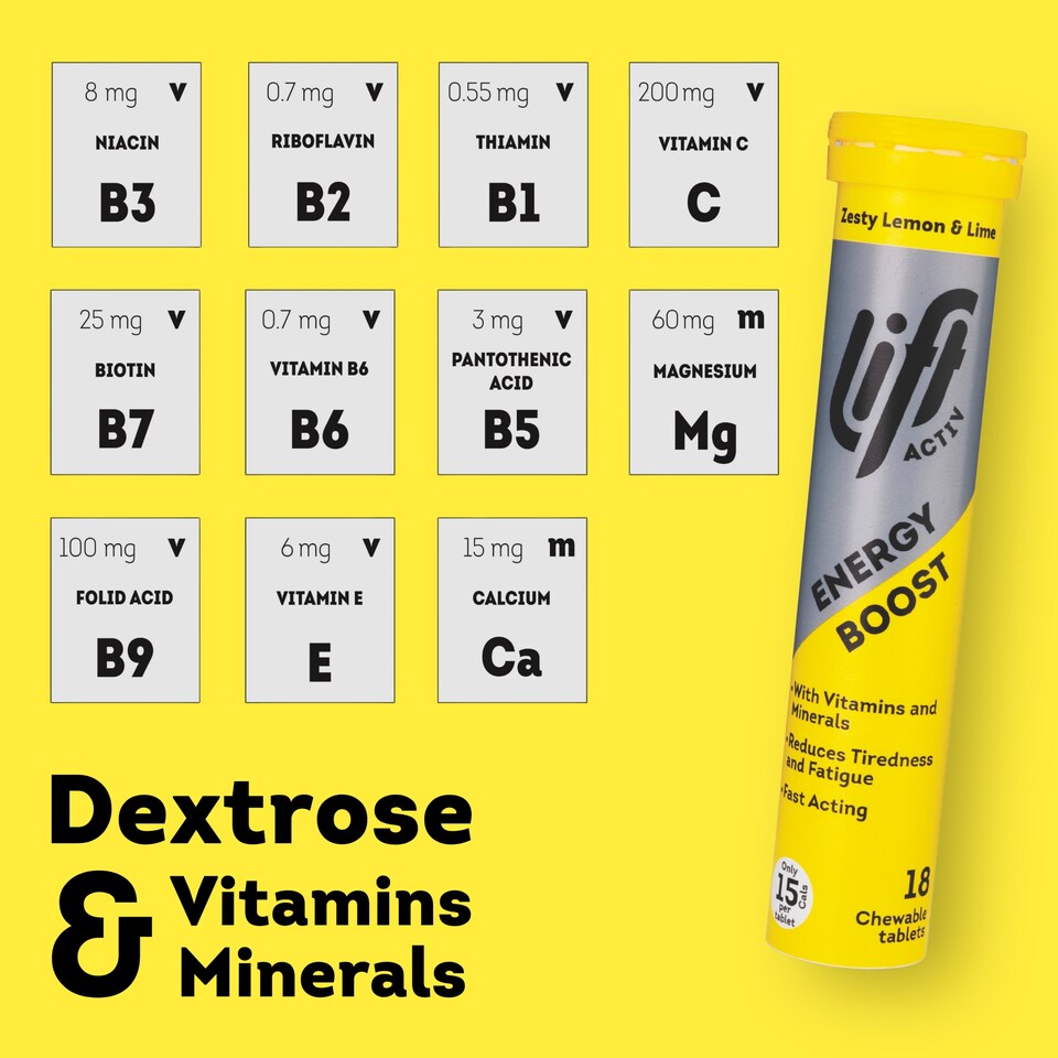 image 1 of LiftActiv Energy Boost Chewable Tablets - Zesty Lemon & Lime 18s