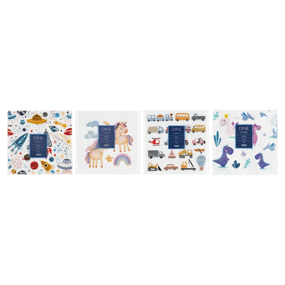 image 1 of Tesco Dine Child Mix Napkins 2 Ply 33 cm x 33 cm 50 pcs