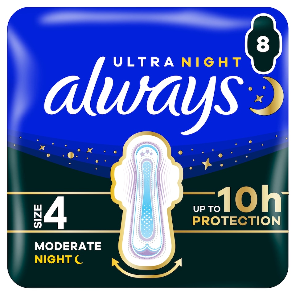 image 1 of Always Ultra Secure Night Size 4 Sanitary Towels with Wings 8 Pack