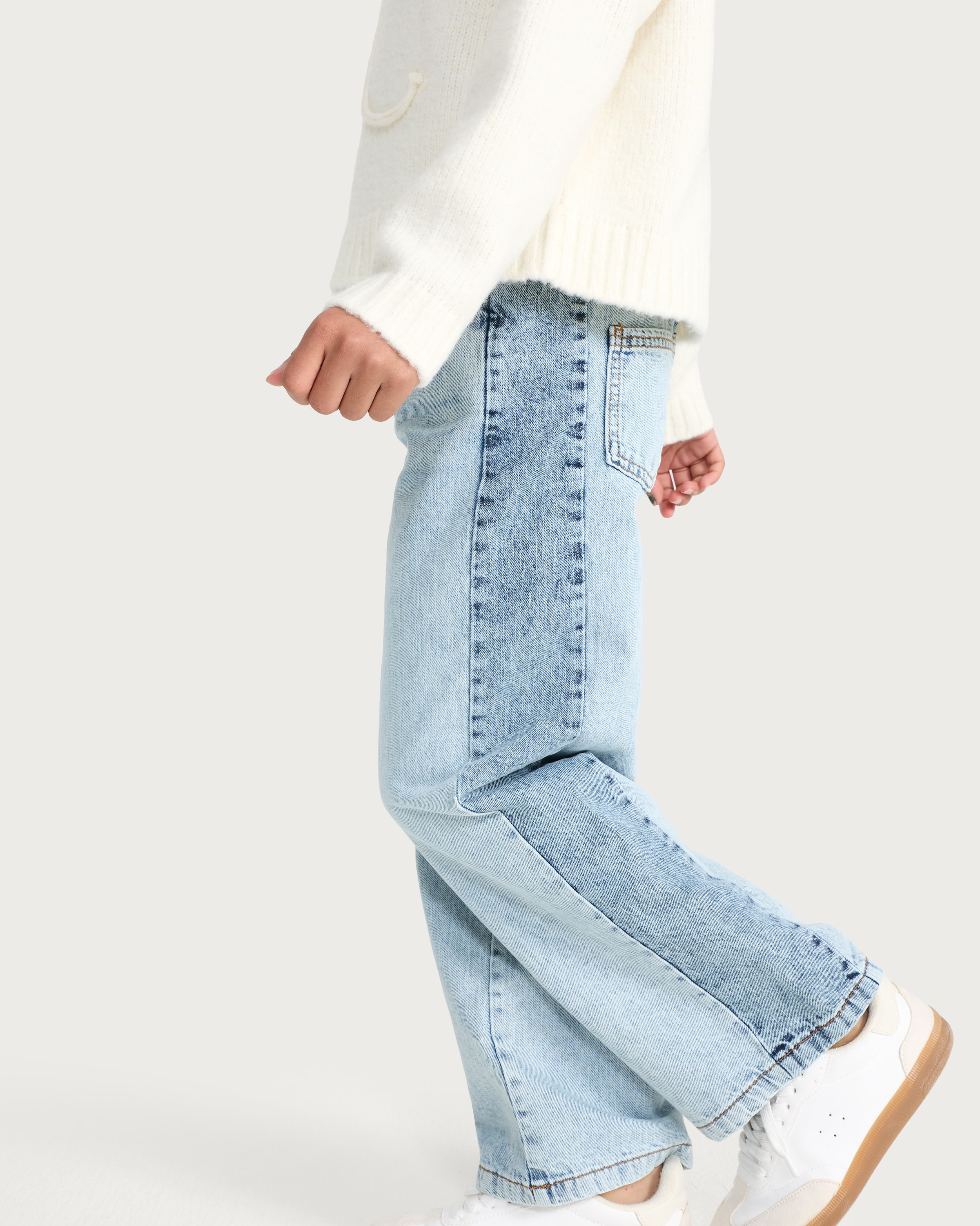 F&F Girls Side Panel Wide Leg Jeans in Blue