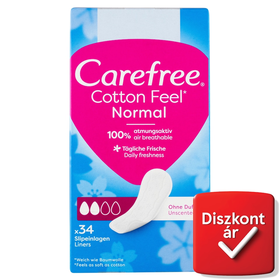 Carefree Cotton Feel Normal tisztasági betét illatanyagmentes 34 db