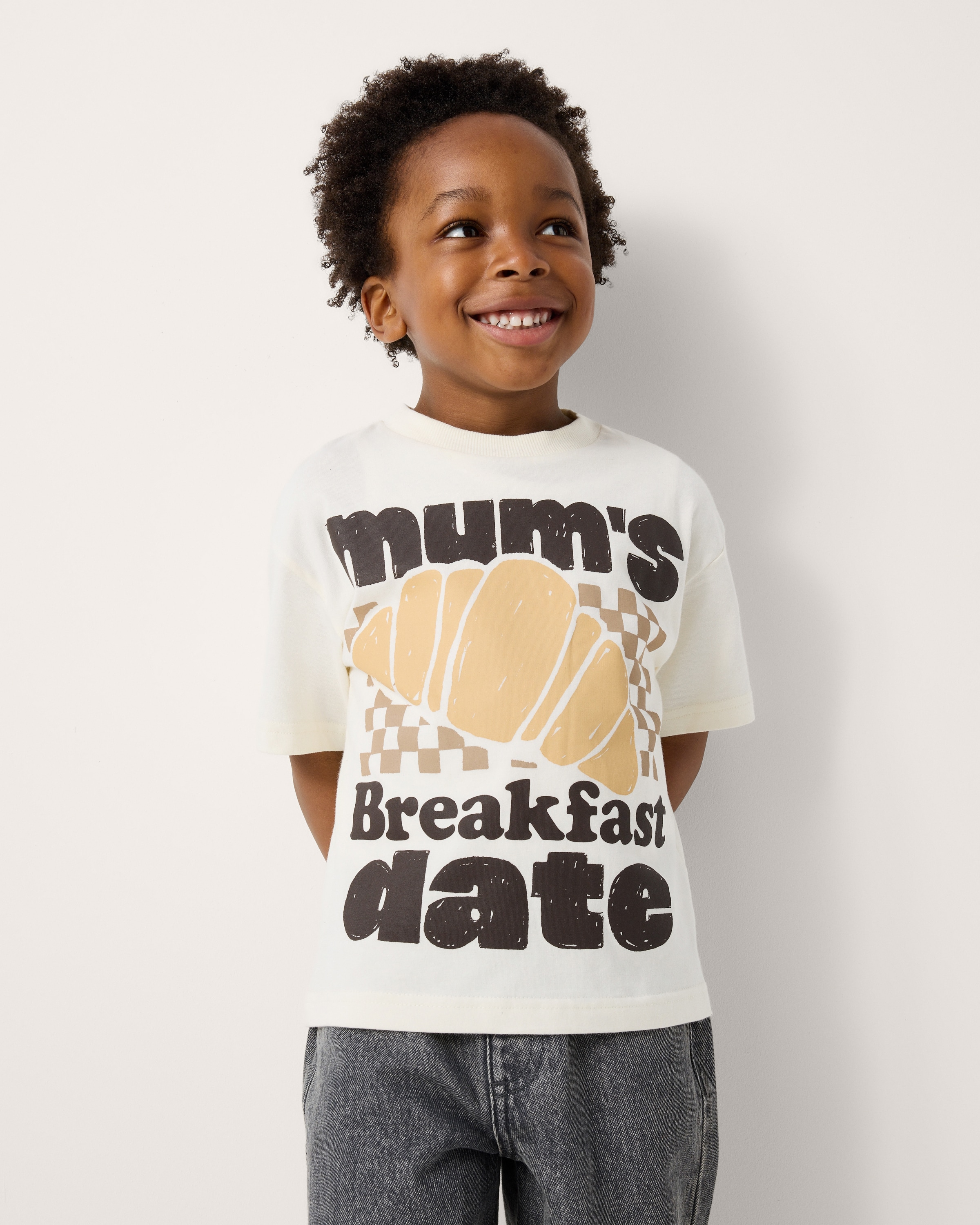 F&F Boys Pure Cotton Printed T-Shirt in Ecru