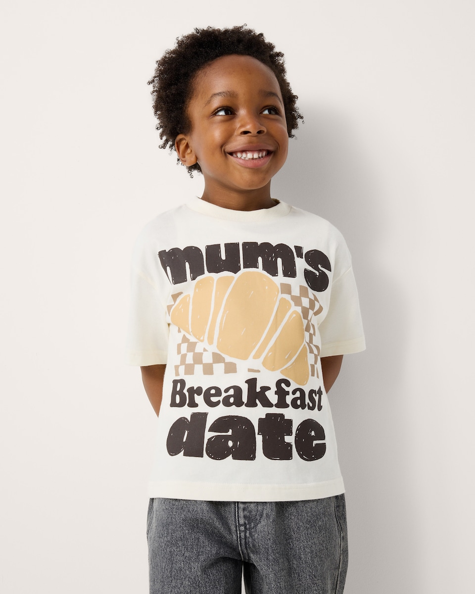 image 1 of F&F Boys Pure Cotton Printed T-Shirt in Ecru