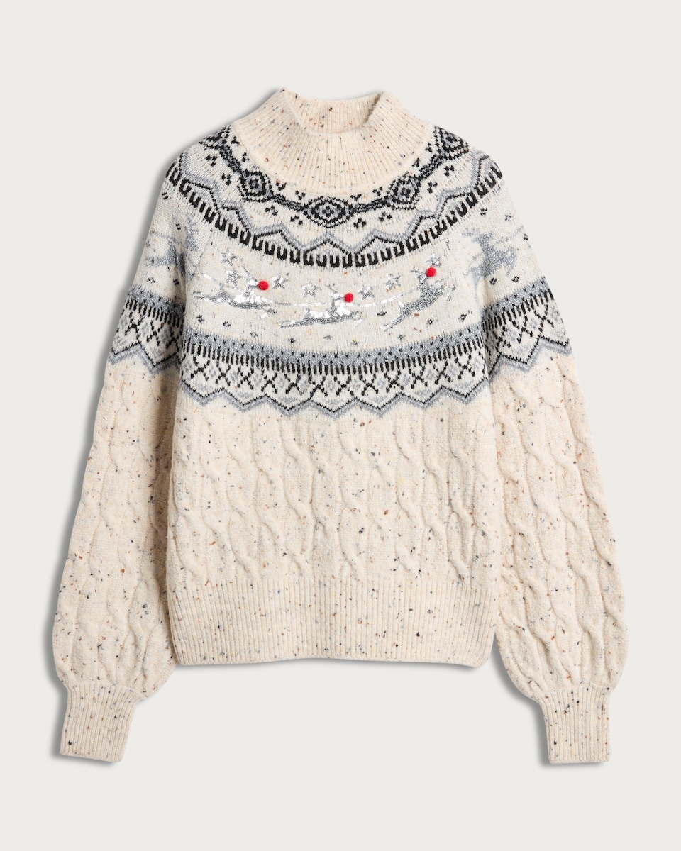 image 1 of F&F Knitted Reindeer Fair Isle Pattern Jumper in Neutral