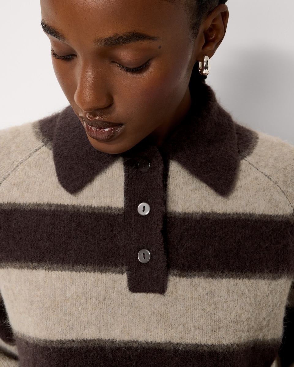 image 1 of F&F Striped Collared Jumper in Mink