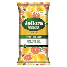 Zoflora antibacterial multi surface cleaning wipes Lemon Zing 70 sheets