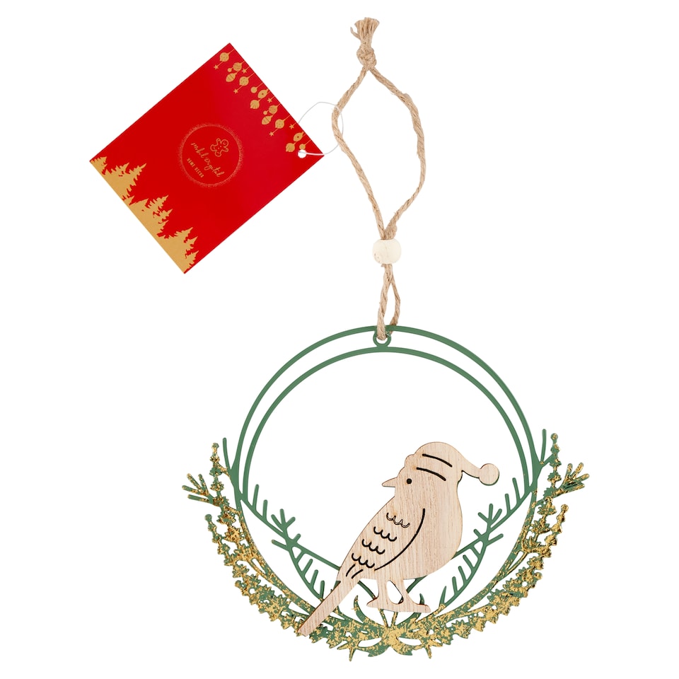 Mobil Digital Wooden Bird in a Metal Wreath 23 cm x 15 cm x 0,5 cm