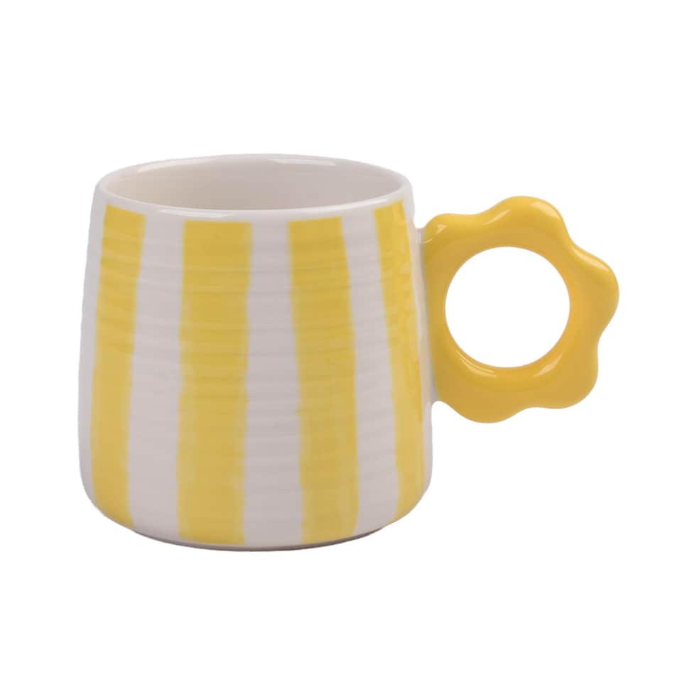 F&F HOME Stripe Flower Handle Mug Yellow