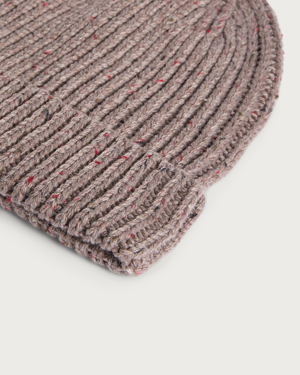 image 1 of F&F Chunky Ribbed Knit Speckled Beanie in Neutral