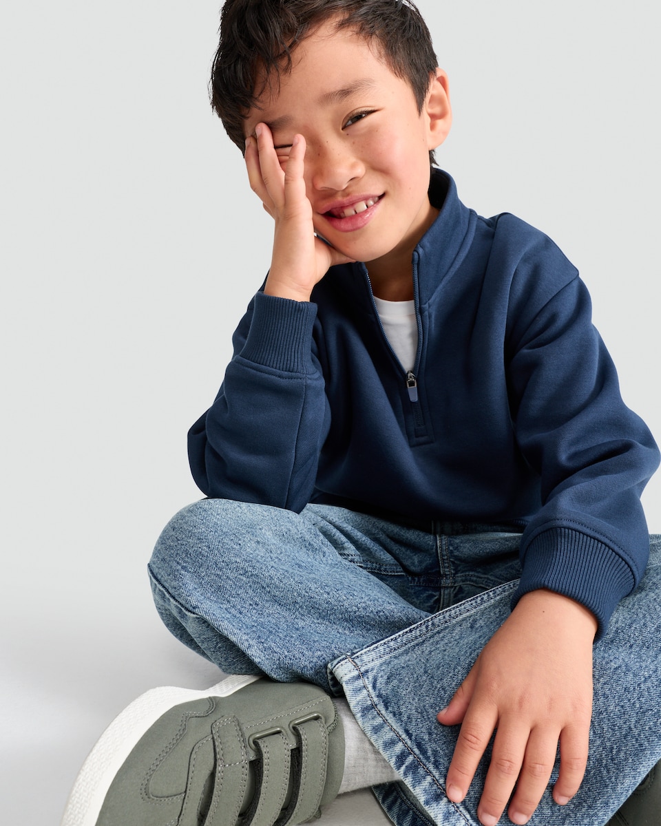 image 1 of F&F Boys Cotton Rich Half Zip Sweatshirt in Navy