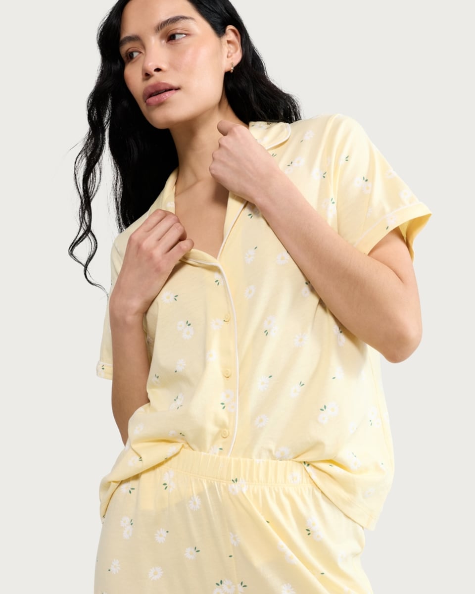image 1 of F&F Pure Cotton Floral Print Pyjama Set in Multi Yellow