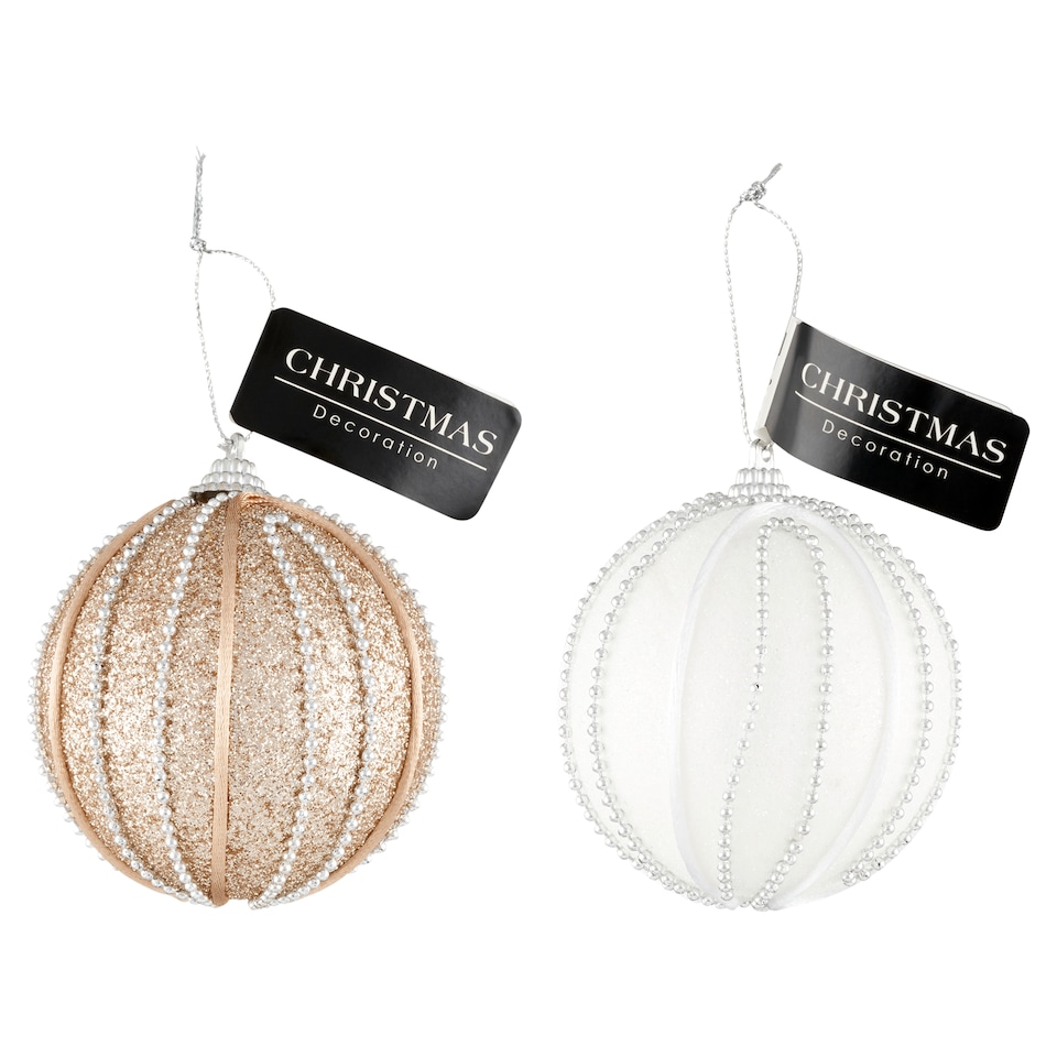 Arany, fehér karácsonyfa gömbdísz gyöngyökkel