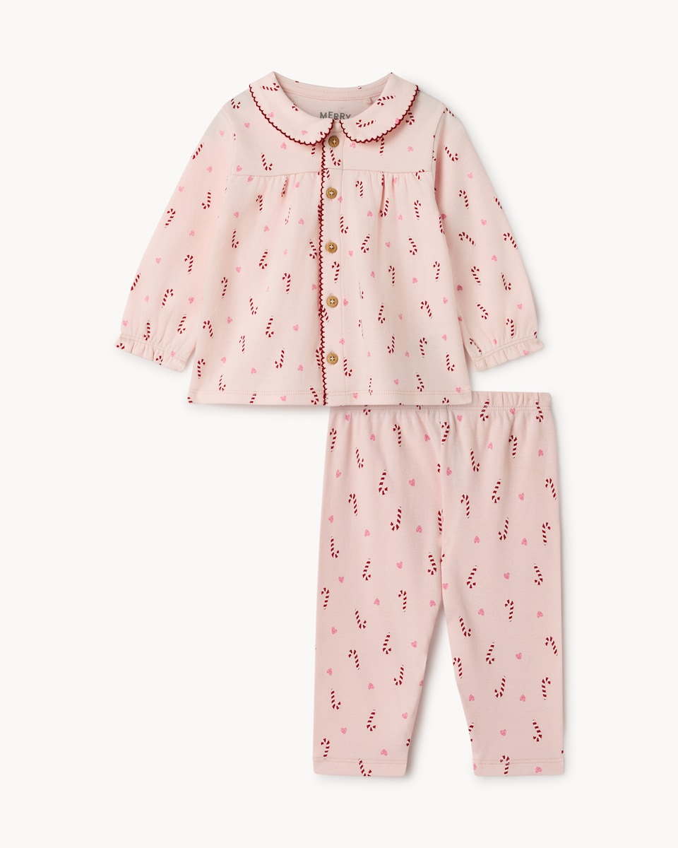 image 1 of F&F Baby Pure Cotton Candy Cane Pyjama Set in Pink