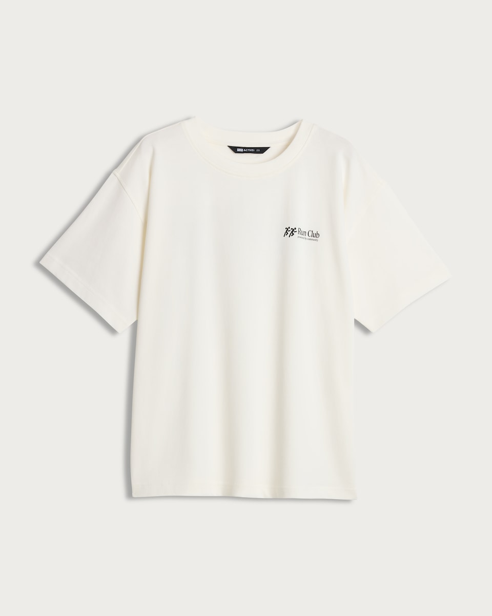 image 1 of F&F Active EVERYHOUR Pure Cotton Slogan T-Shirt in Cream