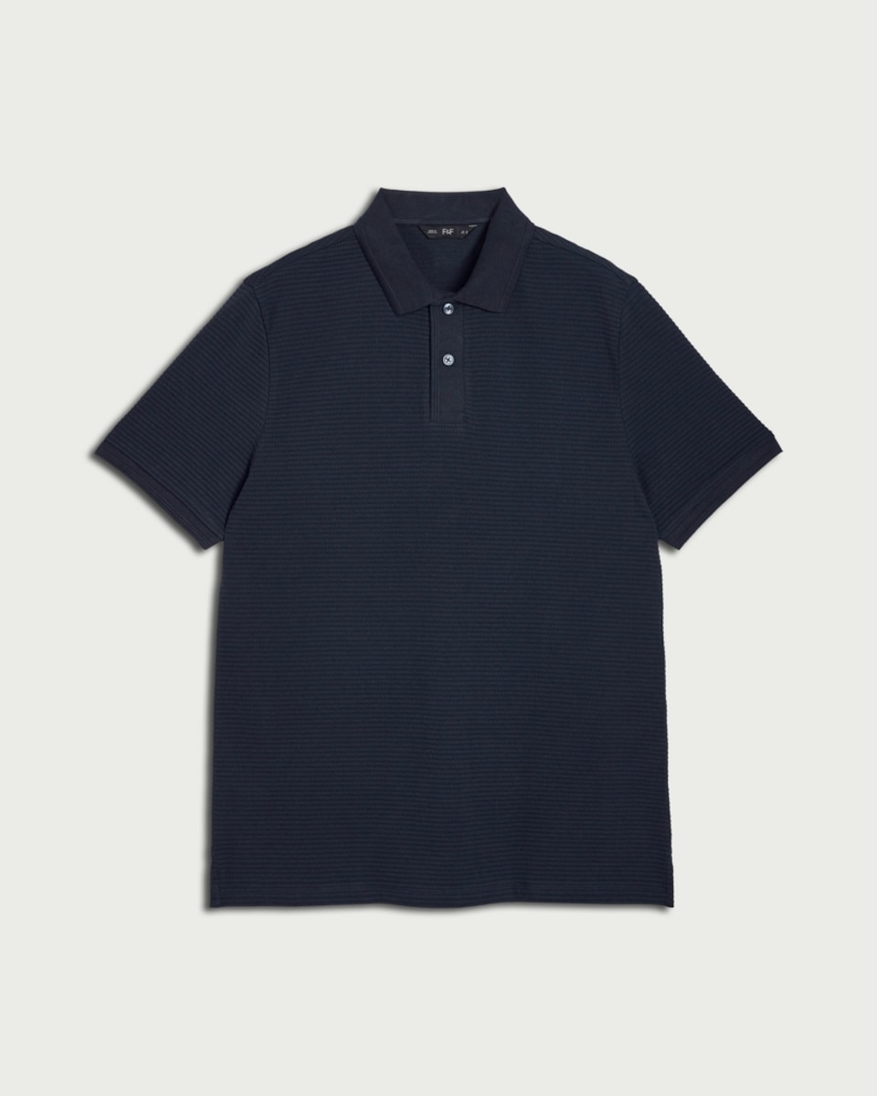 image 1 of F&F Cotton Rich Textured Polo Shirt in Navy