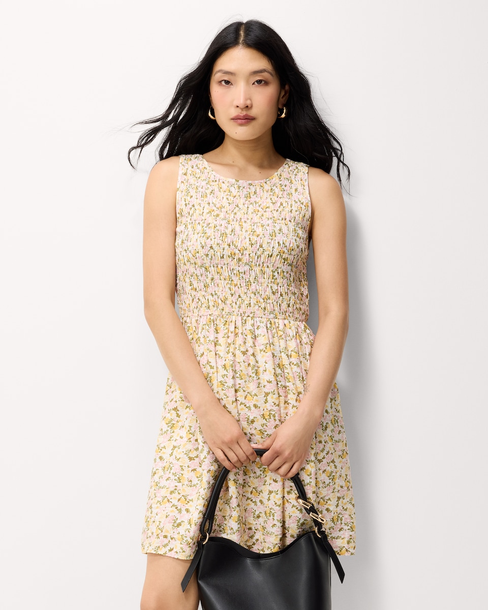 image 1 of F&F Shirred Sleeveless Mini Dress in Multi
