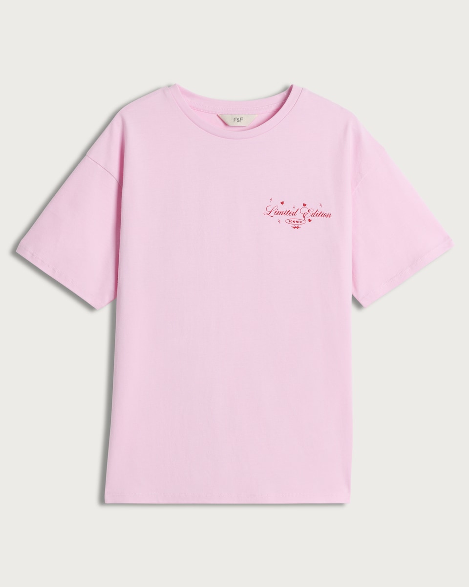 image 1 of F&F Girls Pure Cotton Limited Edition Heart Tour T-Shirt in Pink
