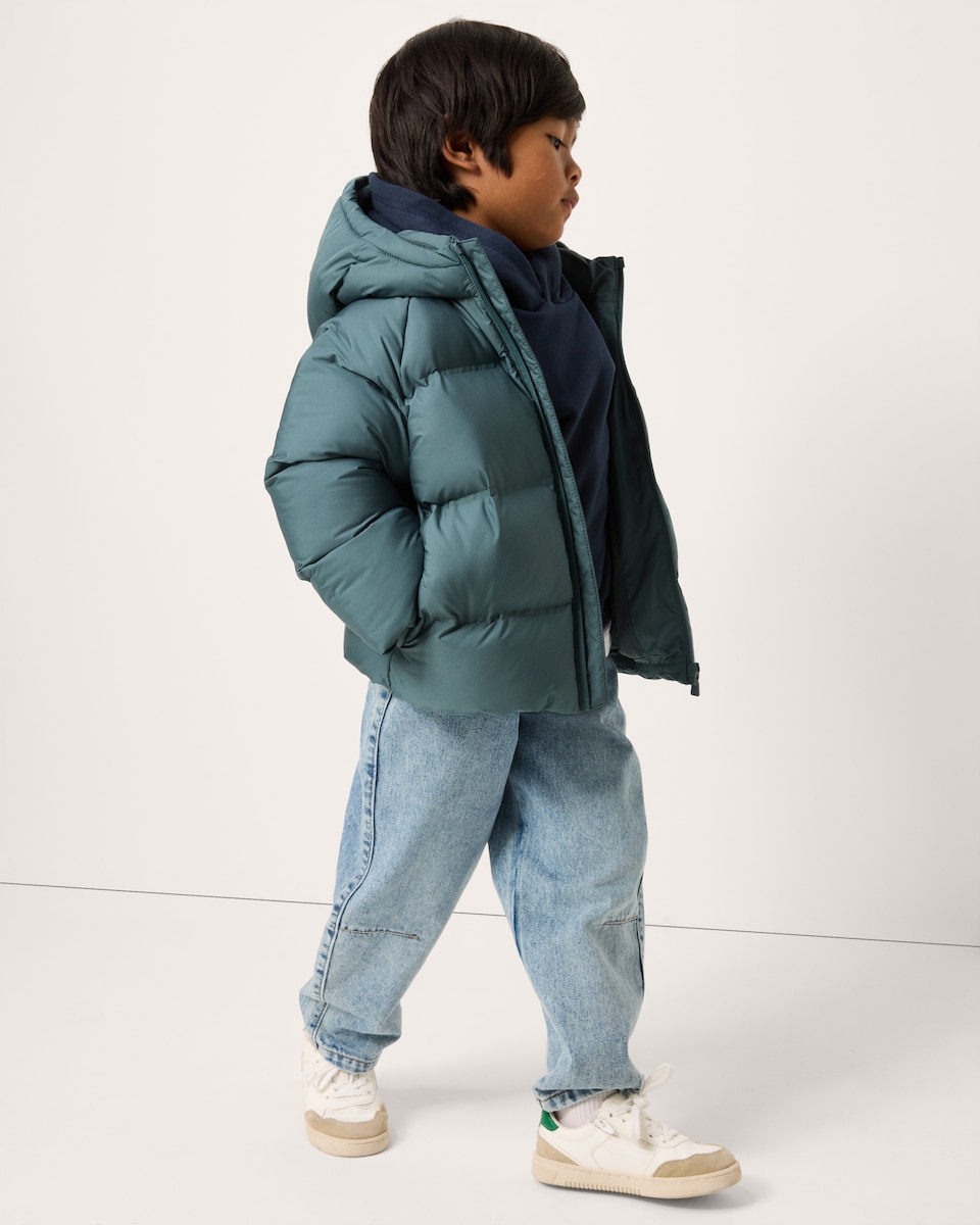 image 1 of F&F Boys Shower Resistant Hooded Padded Coat in Teal