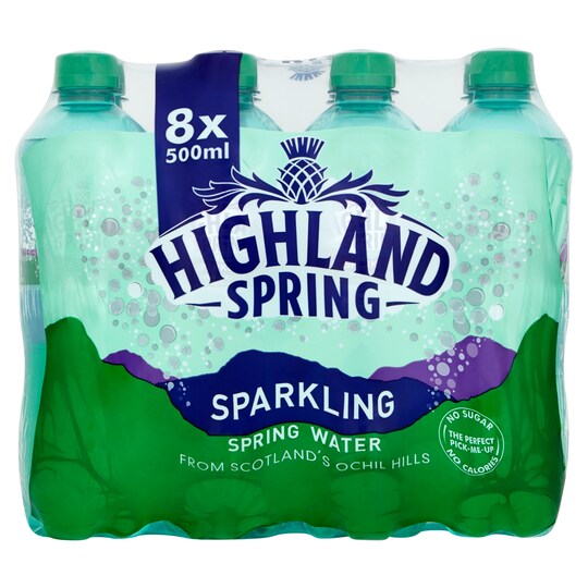 Highland Spring Sparkling Water 8X500ml - Tesco Groceries