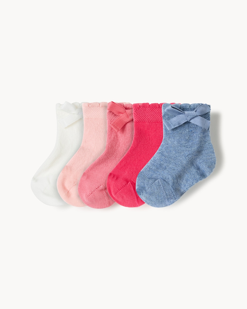 F&F Baby 5-Pack Cotton Blend Ankle Socks in Pink