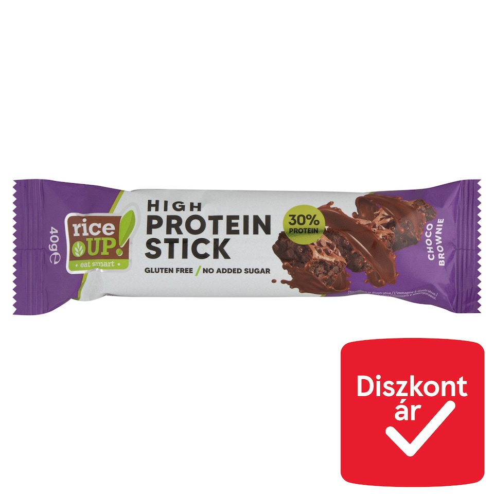 RiceUp! csokoládé brownie ízű fehérje szelet, hozzáadott cukor nélkül 40 g  1. kép