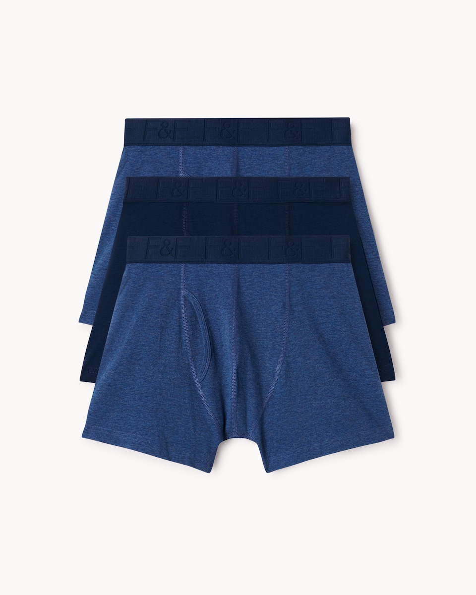 image 1 of F&F 3-Pack Cotton Rich Marl Trunks in Navy