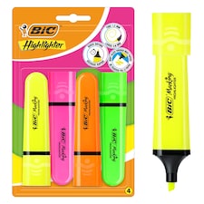 BIC Flat Highlighter Assorted 4pk