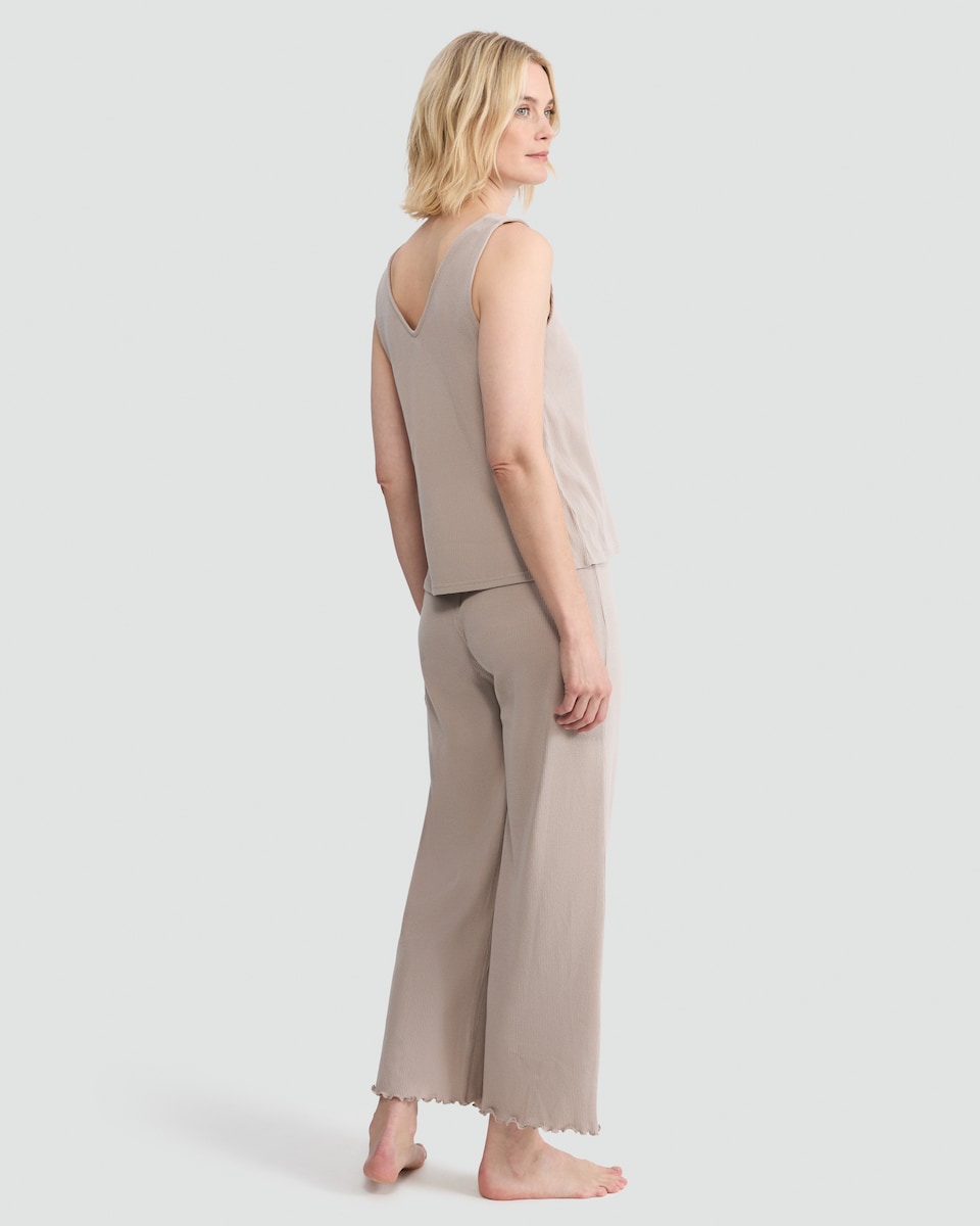 image 1 of F&F 3-Piece Waffle Textured Vest, Trousers and Cardigan Pyjama Set in Neutral