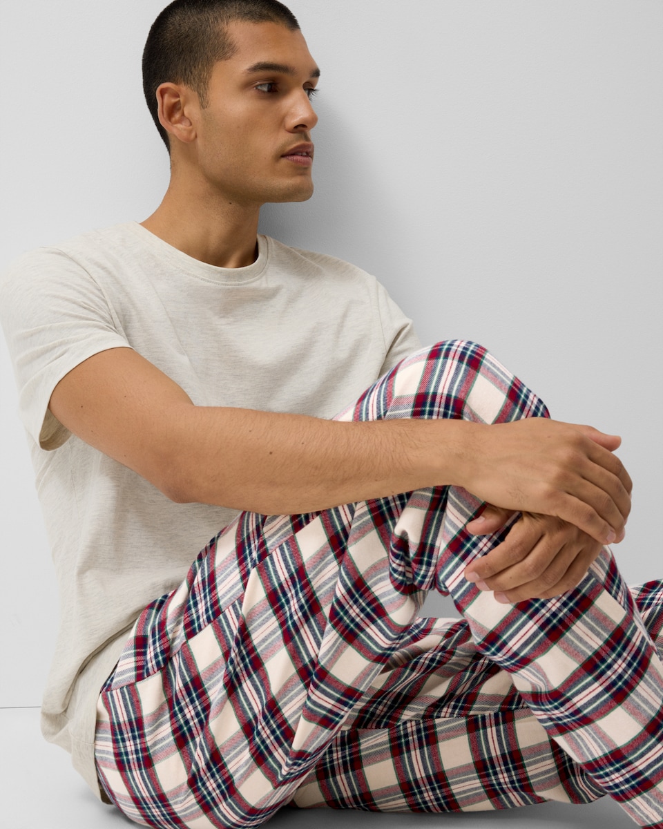 image 1 of F&F Pure Cotton Brushed Checked Pyjama Bottoms in Red