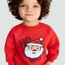F&F Boys Cotton Rich Ho Ho Ho Print Sweatshirt in Red