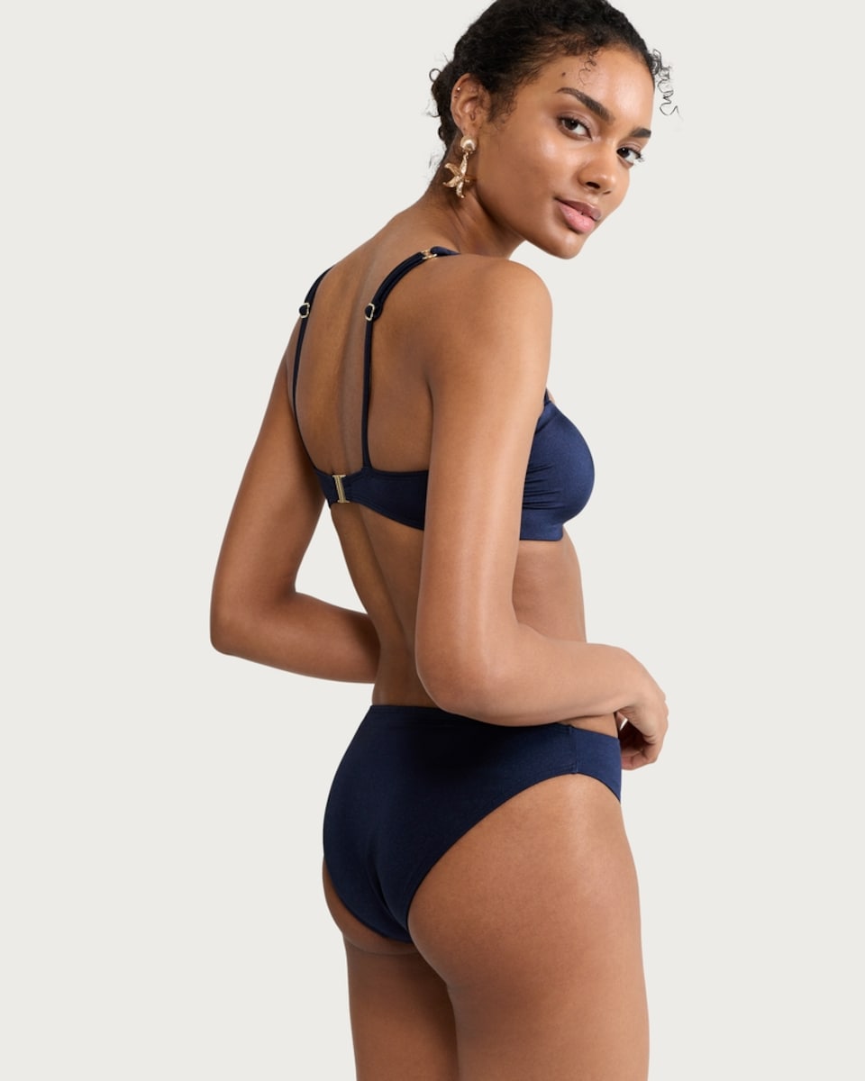 image 1 of F&F High Shine Bikini Bottoms in Navy