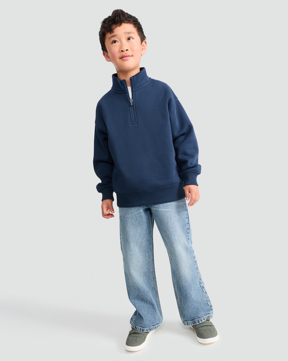 image 1 of F&F Boys Cotton Rich Half Zip Sweatshirt in Navy