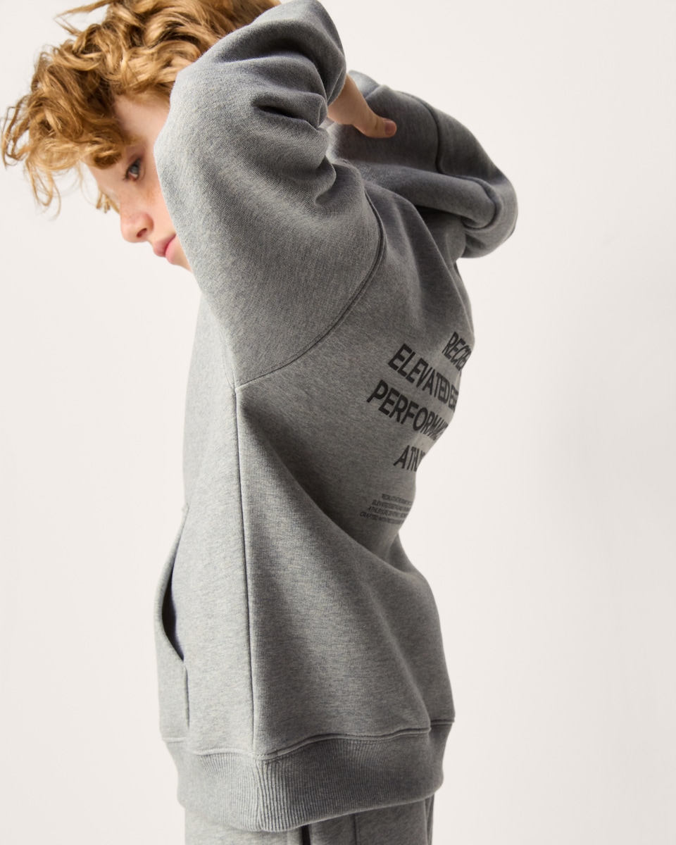 image 1 of F&F Boys Cotton Rich Slogan Hoodie in Grey Marl