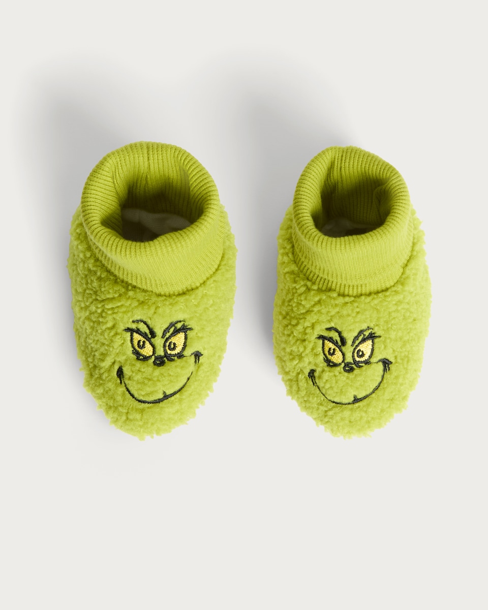 image 1 of The Grinch Fleece Booties in Green