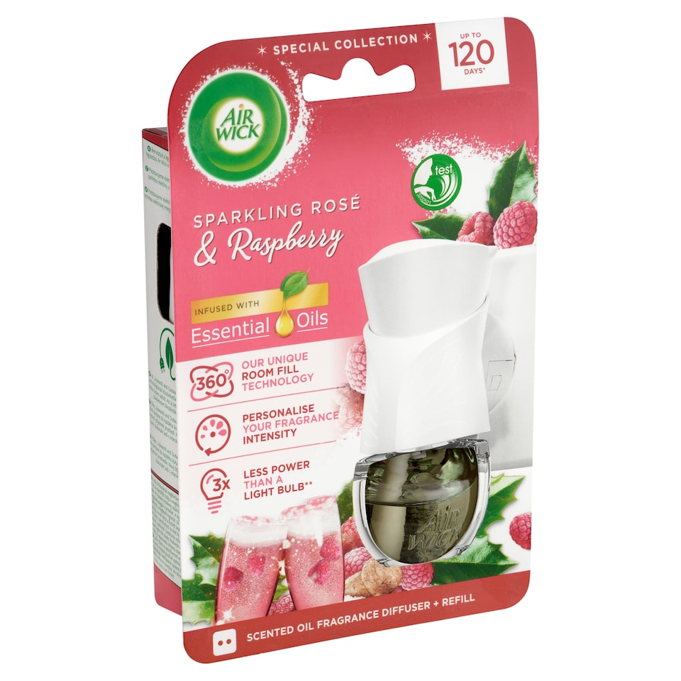 image 1 of Air Wick Essential Oils Scented Oil Fragrance Diffuser + Refill Sparkling Rosé & Raspberry 19ml