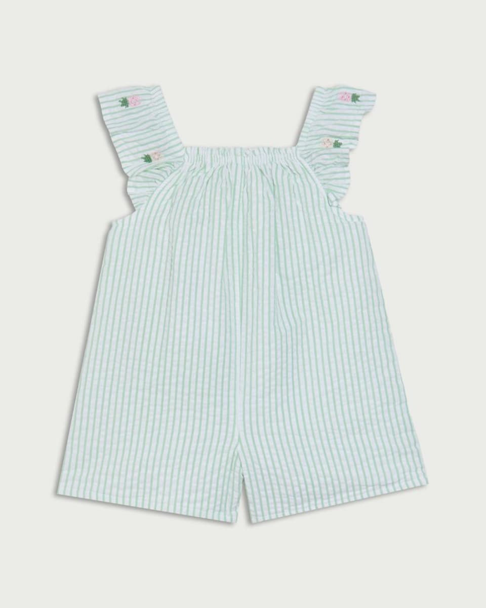 image 1 of F&F Baby Pure Cotton Striped Pineapple Embroidered Romper in Green