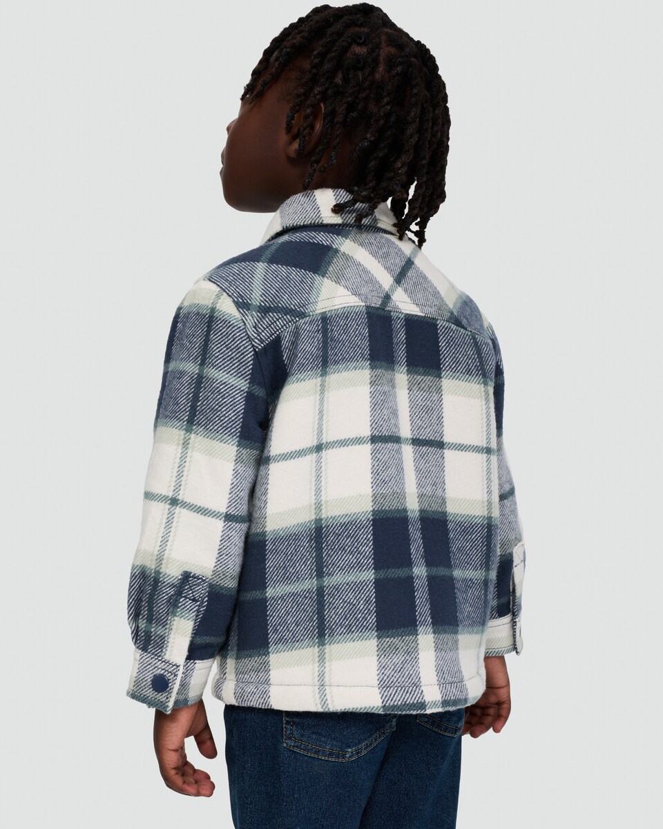 image 1 of F&F Boys Pure Cotton Check Print Popper Front Shacket in Blue