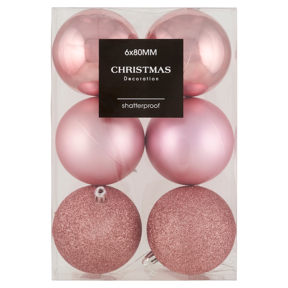 Ružové nerozbitné vianočné gule 80 mm 6 ks