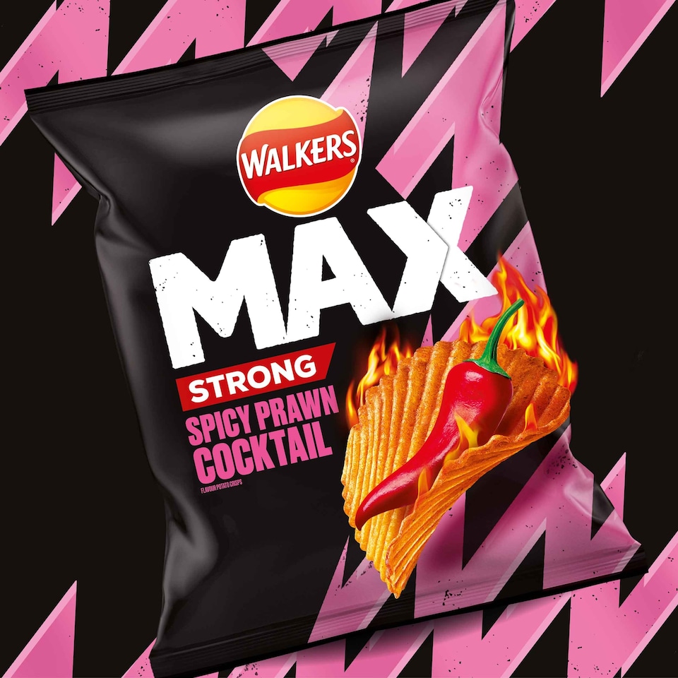 image 1 of Walkers Max Strong Fiery Prawn Cocktail Grab Bag Crisps 50g