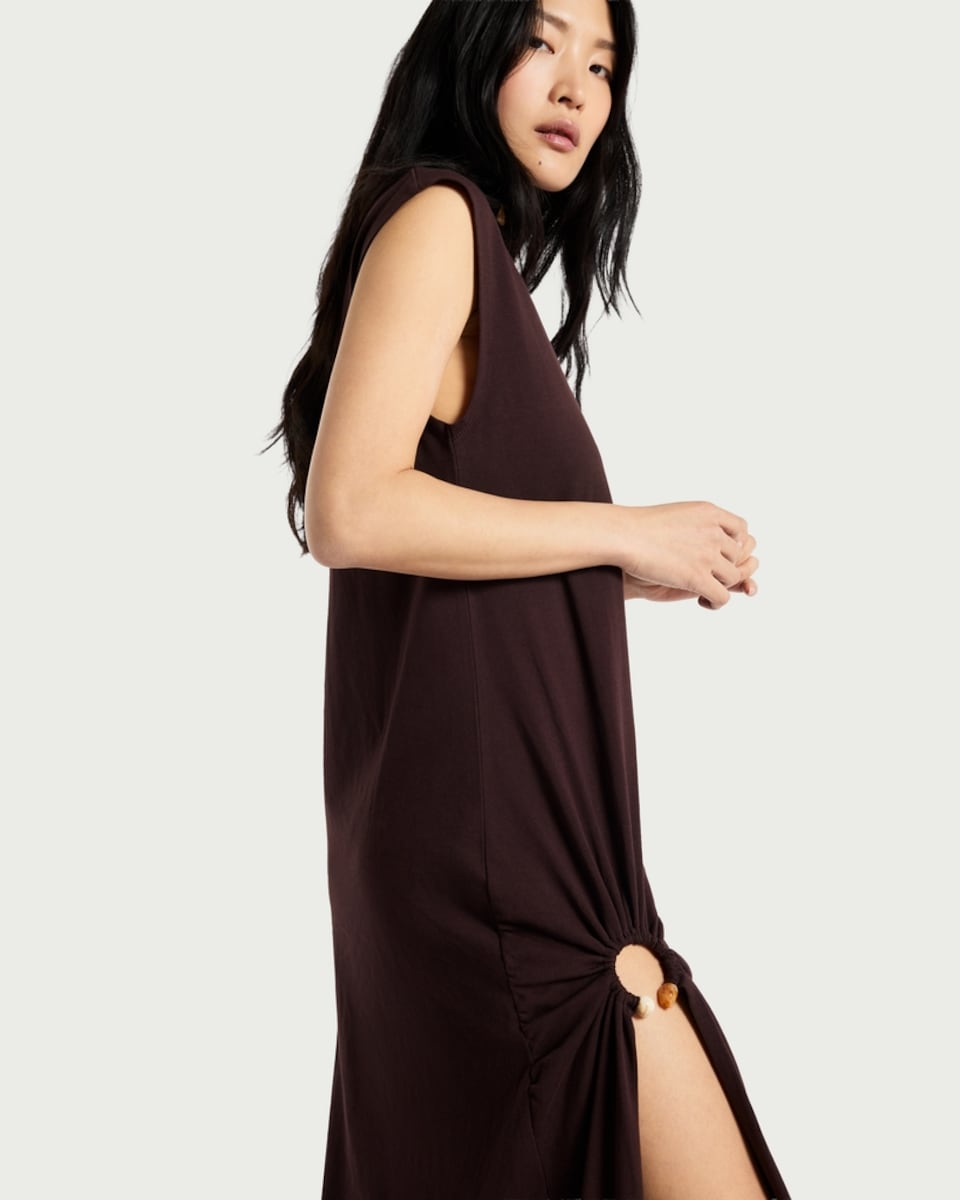 image 1 of F&F Pure Cotton Split Hem Sleeveless Midi Dress in Chocolate