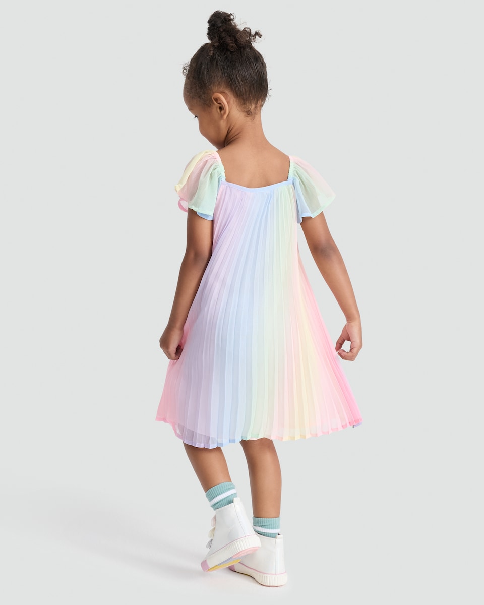 image 1 of F&F Girls Rainbow Pleated Dress in Multi