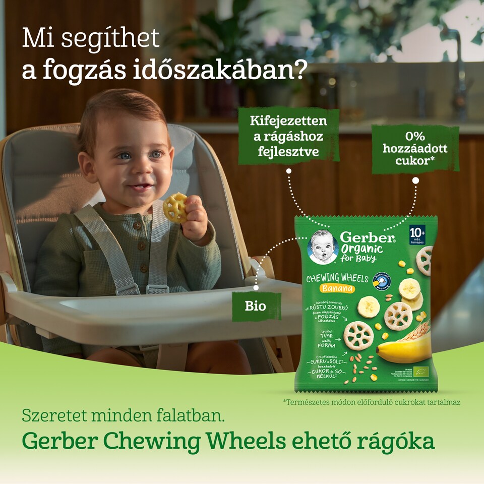 image 1 of Gerber Chewing Wheels Organic Cereal Snack with Banana, from 10 Months 28 g