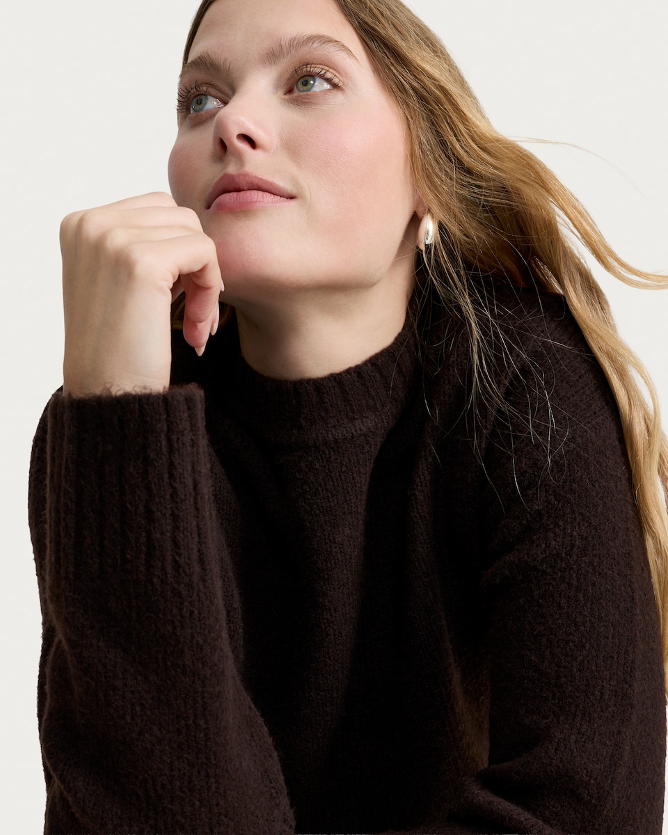 image 1 of F&F Crew Neck Cropped Jumper in Chocolate