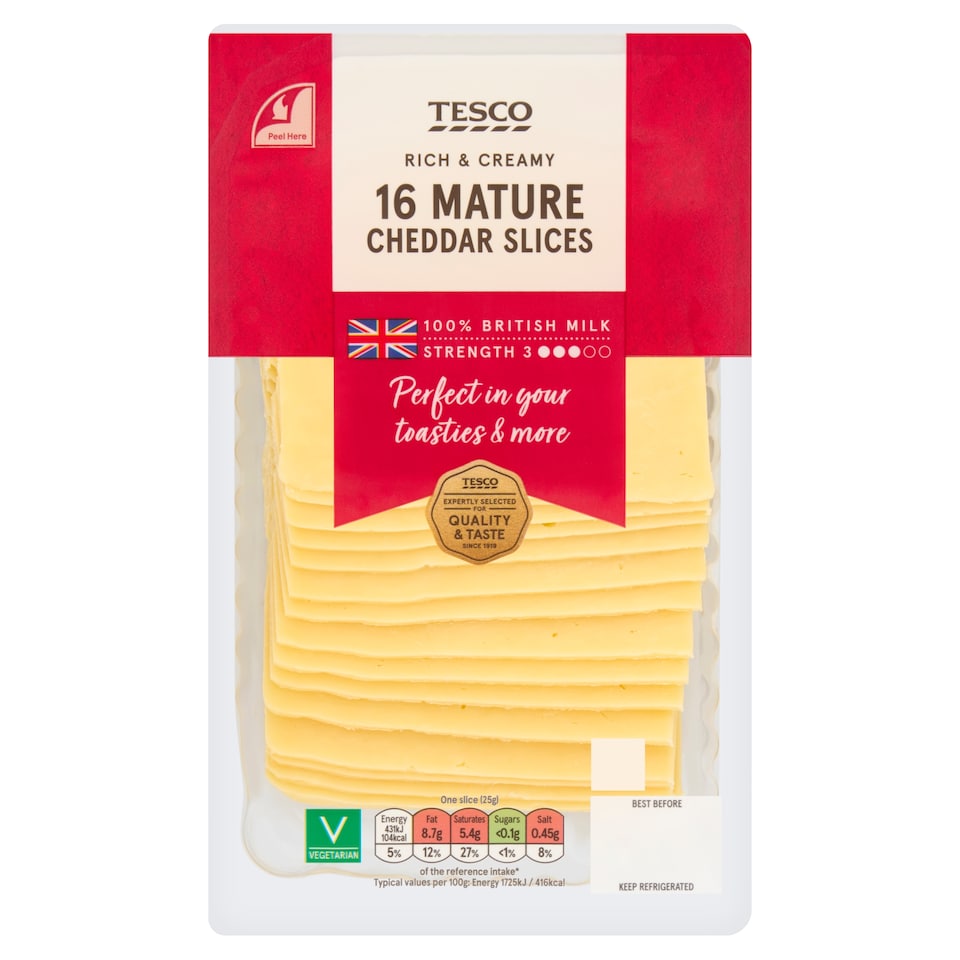 Tesco 16 Mature Cheddar Slices 400g
