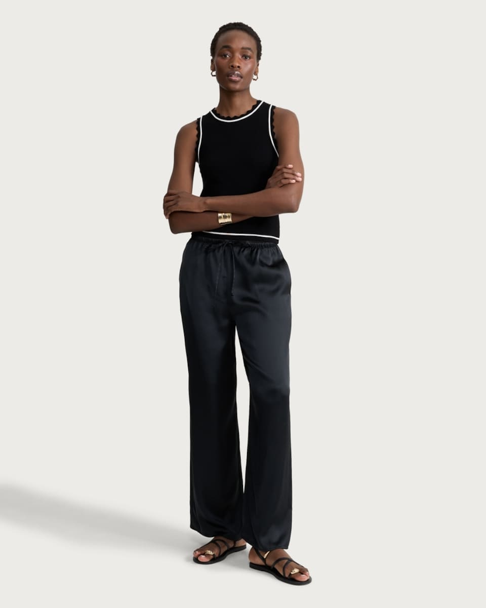 image 1 of F&F Scalloped Edge Racerback Vest in Black