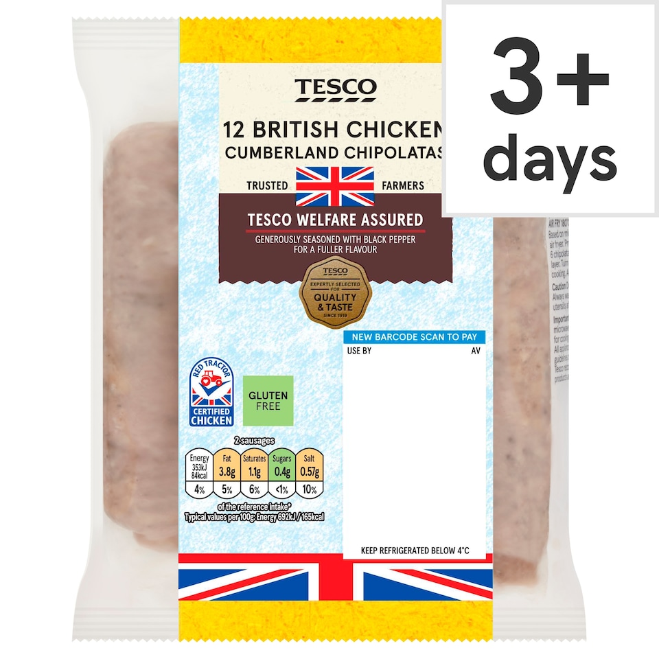 Tesco 12 Cumberland Chicken Chipolatas 375g 