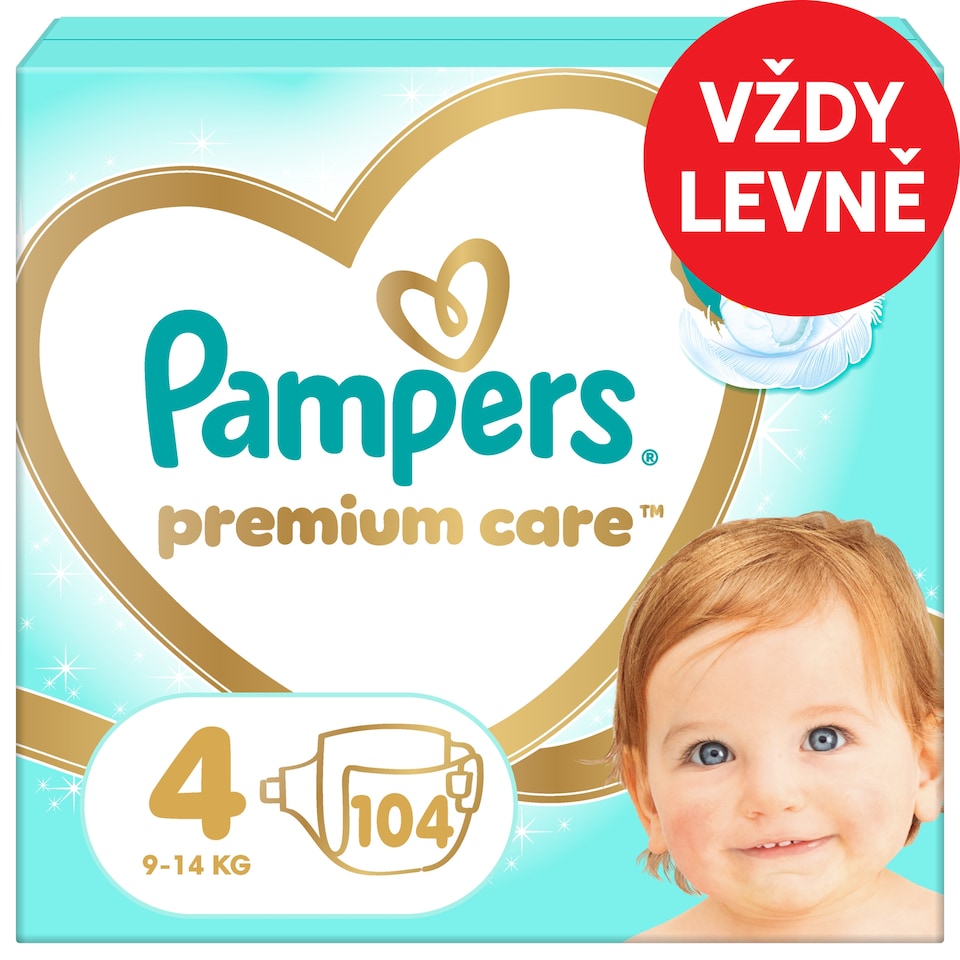 Obrázek 1 pro produkt Pampers Premium Care Velikost 4, 104 Dětské Plenky, 9kg-14kg