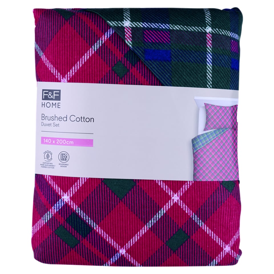 F&F Home Brushed Red Tartan Duvet Set Single 140 x 200 cm