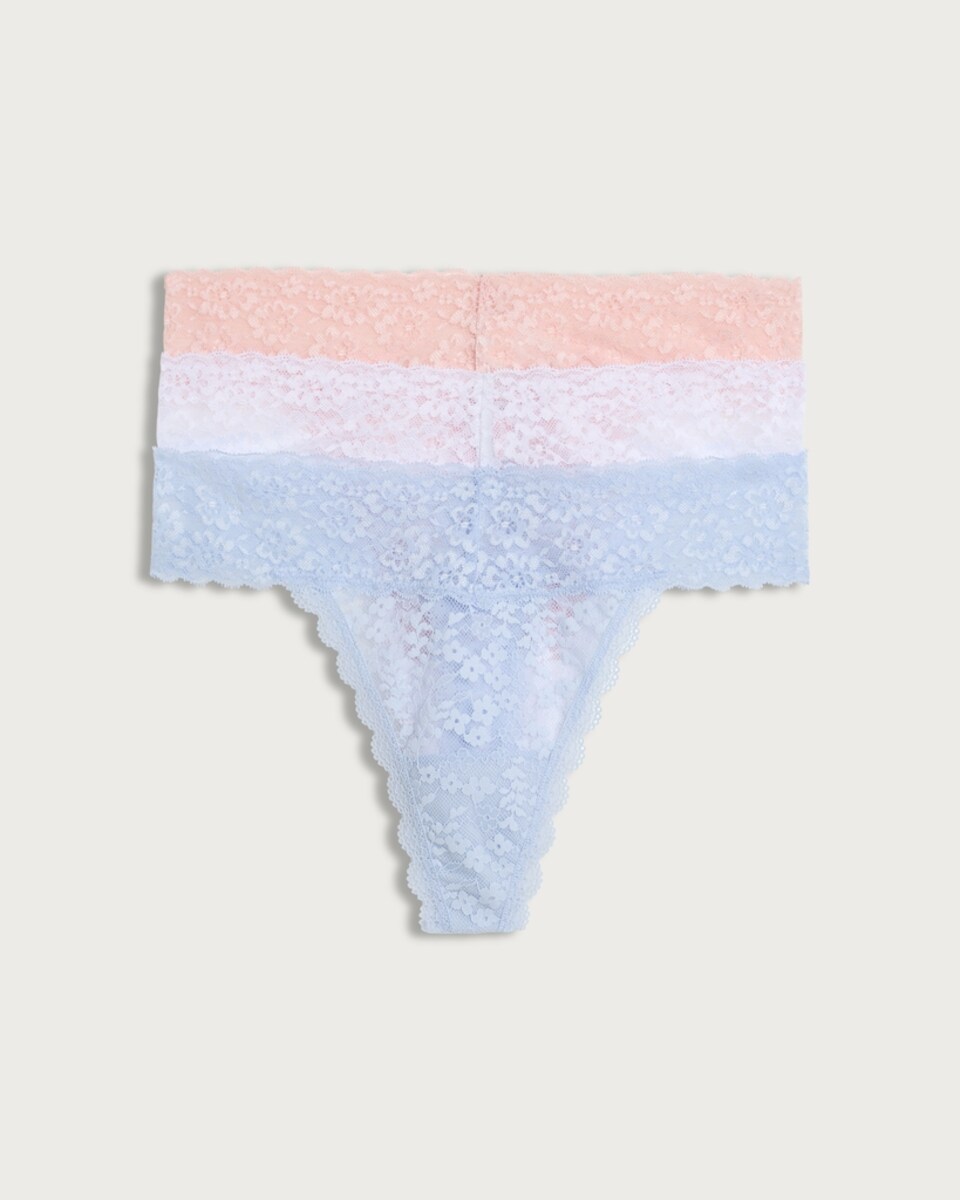 image 1 of F&F 3-Pack Floral Lace Thongs in Multi